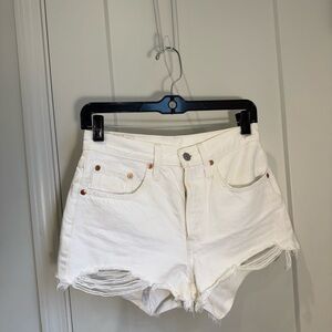 Levi's White Distressed Denim Shorts